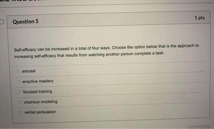 Self-efficacy can be increased in a total of four ways. Choose the option below that is the approach to increasing self-effic