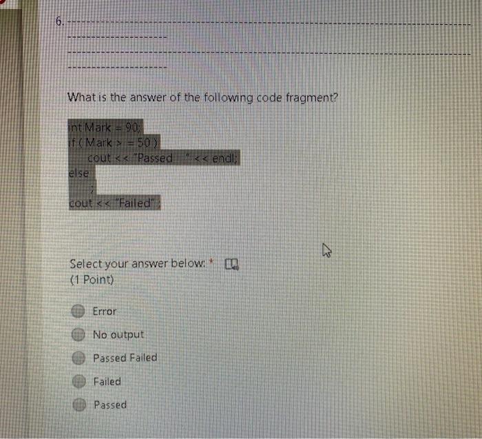 Solved 6. What is the answer of the following code fragment? | Chegg.com
