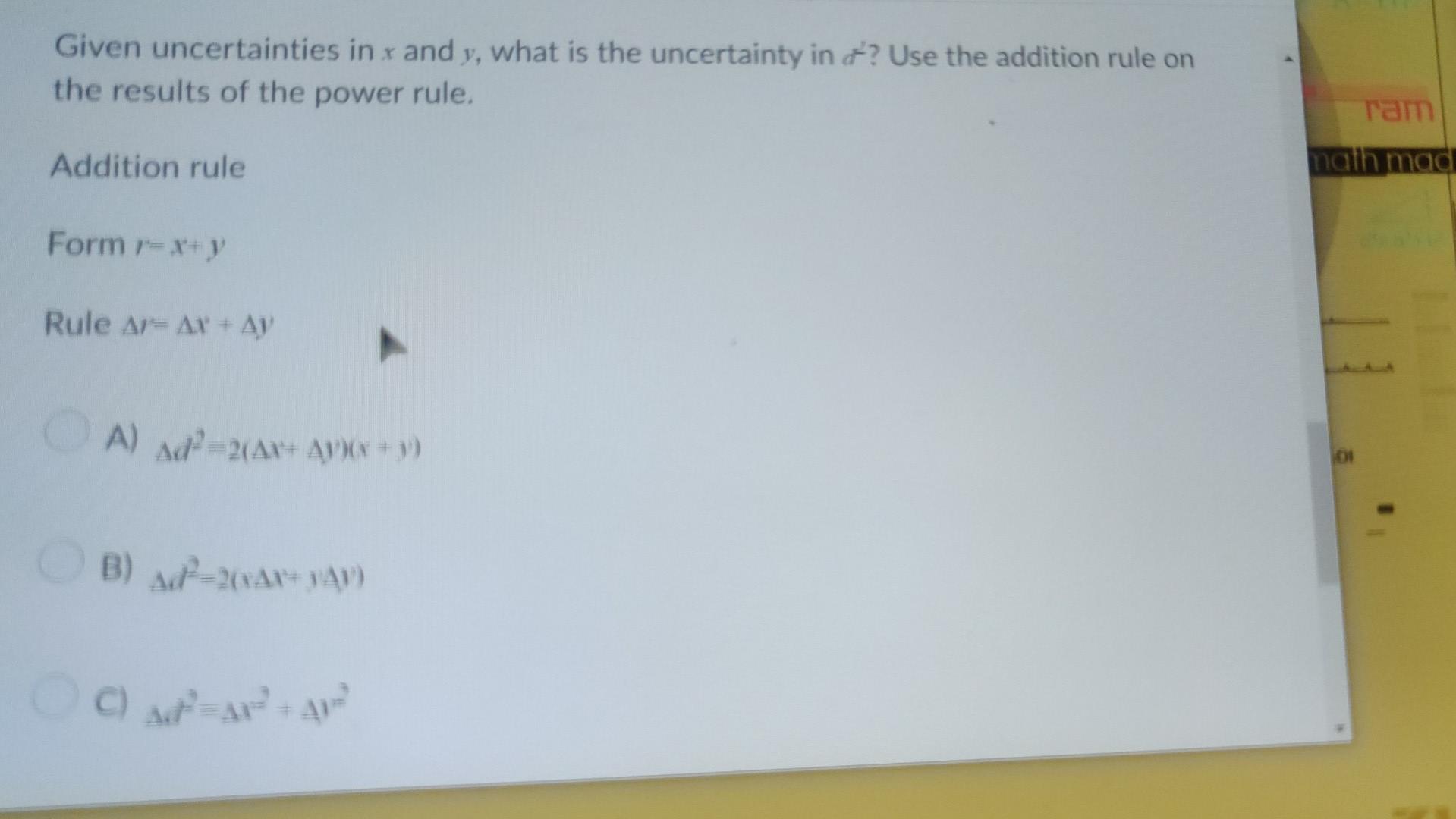 Solved Given uncertainties in x and y, what is the | Chegg.com