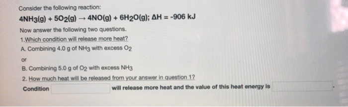 Solved Consider The Following Reaction 4nh3g 502g → 9035