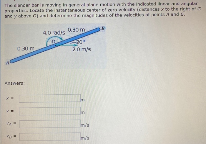 Solved The slender bar is moving in general plane motion | Chegg.com