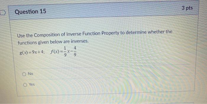 Solved 3 pts Question 15 Use the Composition of Inverse | Chegg.com