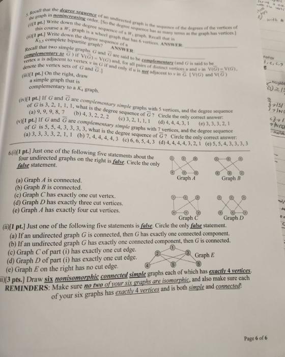 Solved denote the vertex sets of G and 66] (aii) [t pt.] On | Chegg.com