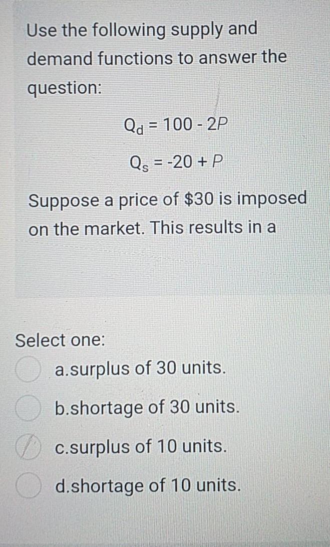 Solved Use the following supply and demand functions to | Chegg.com