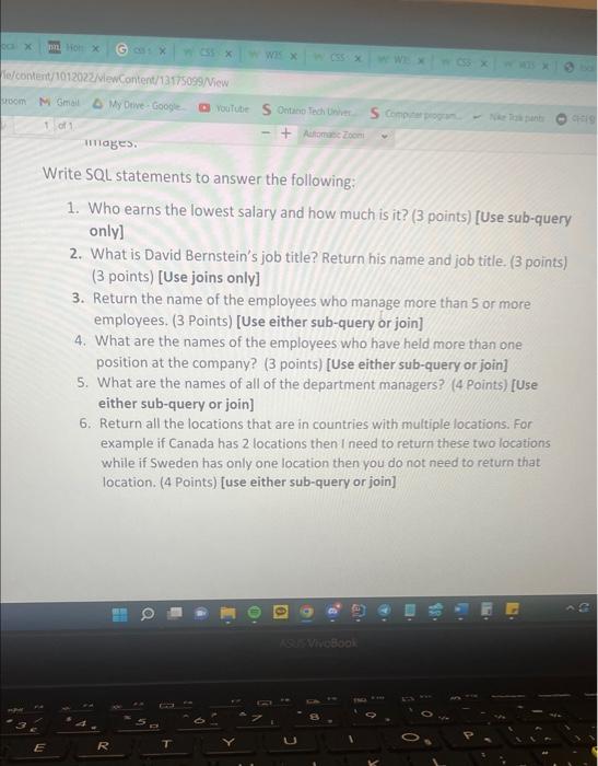 Solved Write SQL statements to answer the following: 1. Who | Chegg.com
