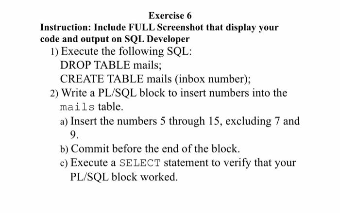Solved Exercise 6 Instruction: Include FULL Screenshot that | Chegg.com