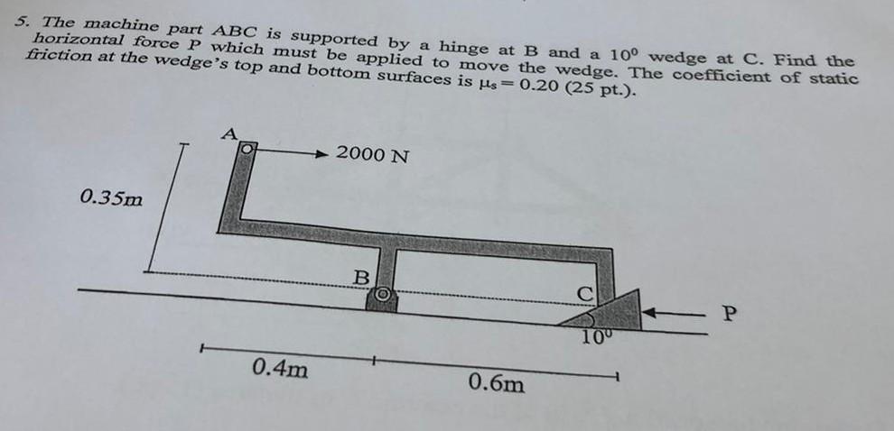 Solved 5. The machine part ABC is supported by a hinge at B | Chegg.com