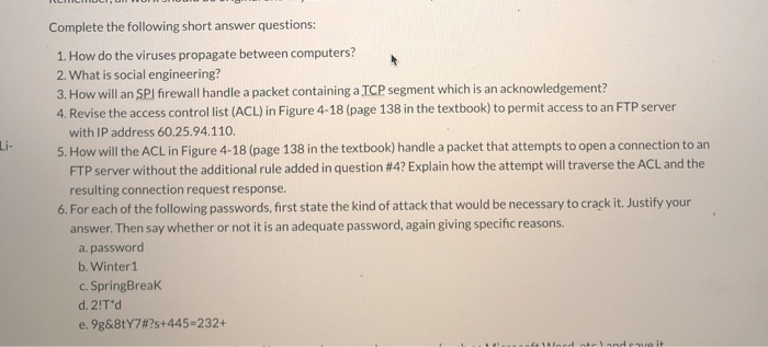 Solved Complete the following short answer questions: 1. How | Chegg.com