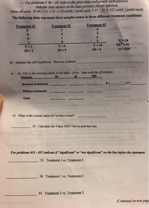 Solved For problems # 40-39, refer to the given data and | Chegg.com