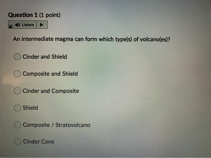 Solved Question 1 (1 point) Listen An intermediate magma can