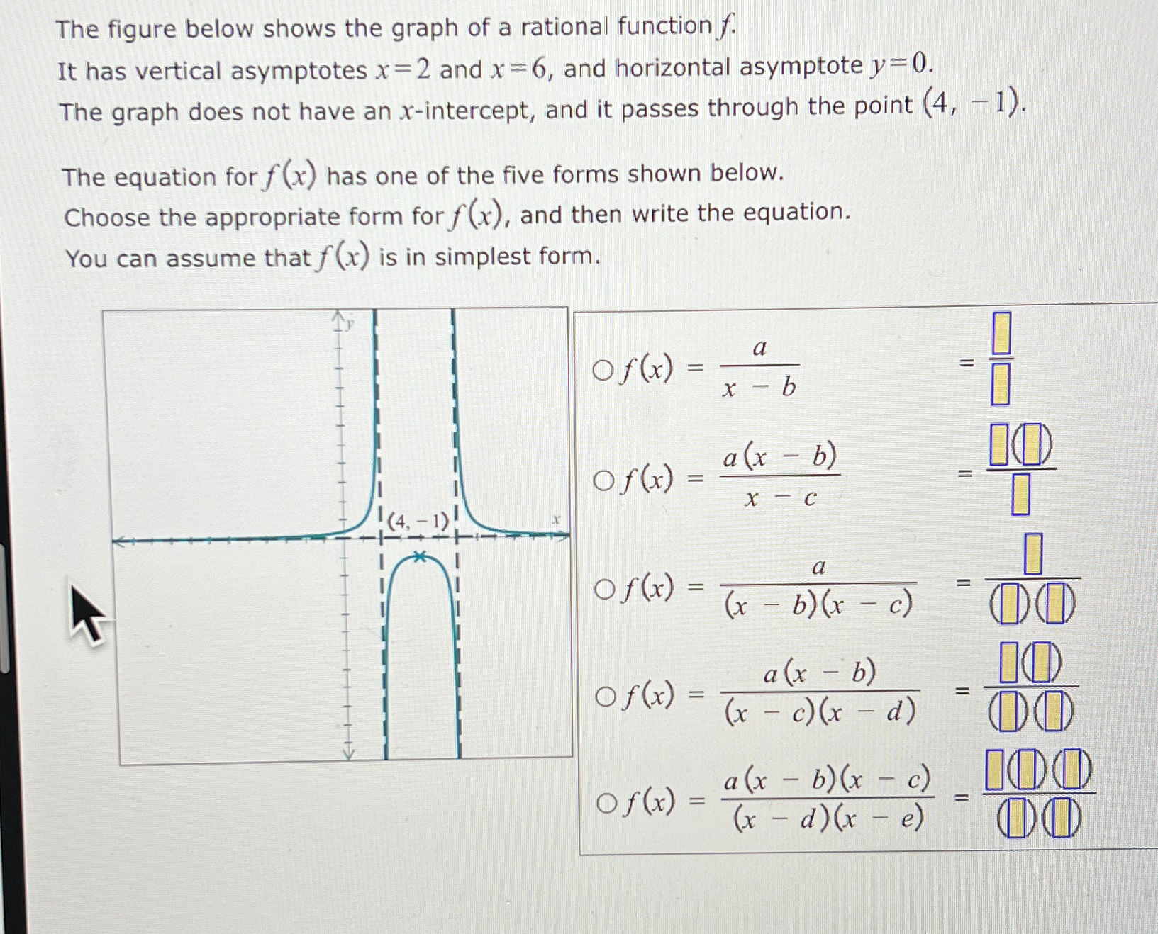 Solved The figure below shows the graph of a rational | Chegg.com