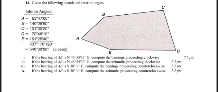Solved B 14. Given the following sketch and interior angles | Chegg.com