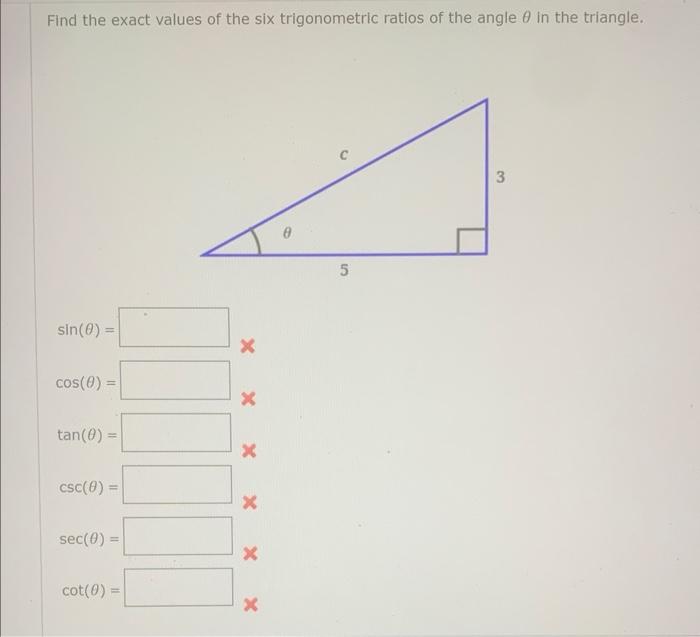 Solved Find the exact values of the six trigonometric ratios | Chegg.com