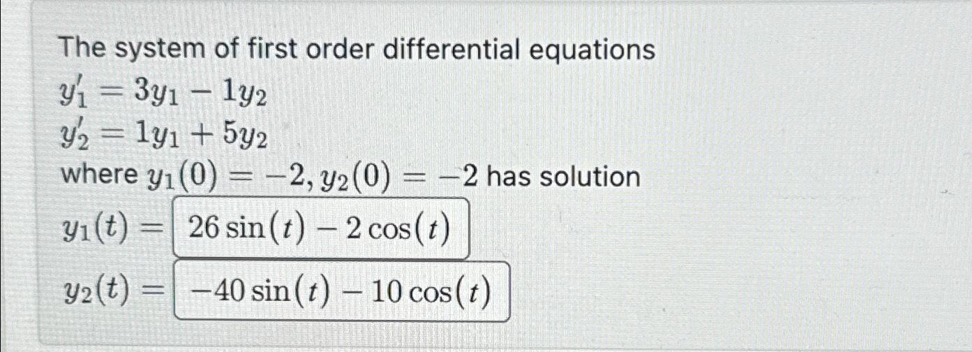 Solved The System Of First Order Differential | Chegg.com