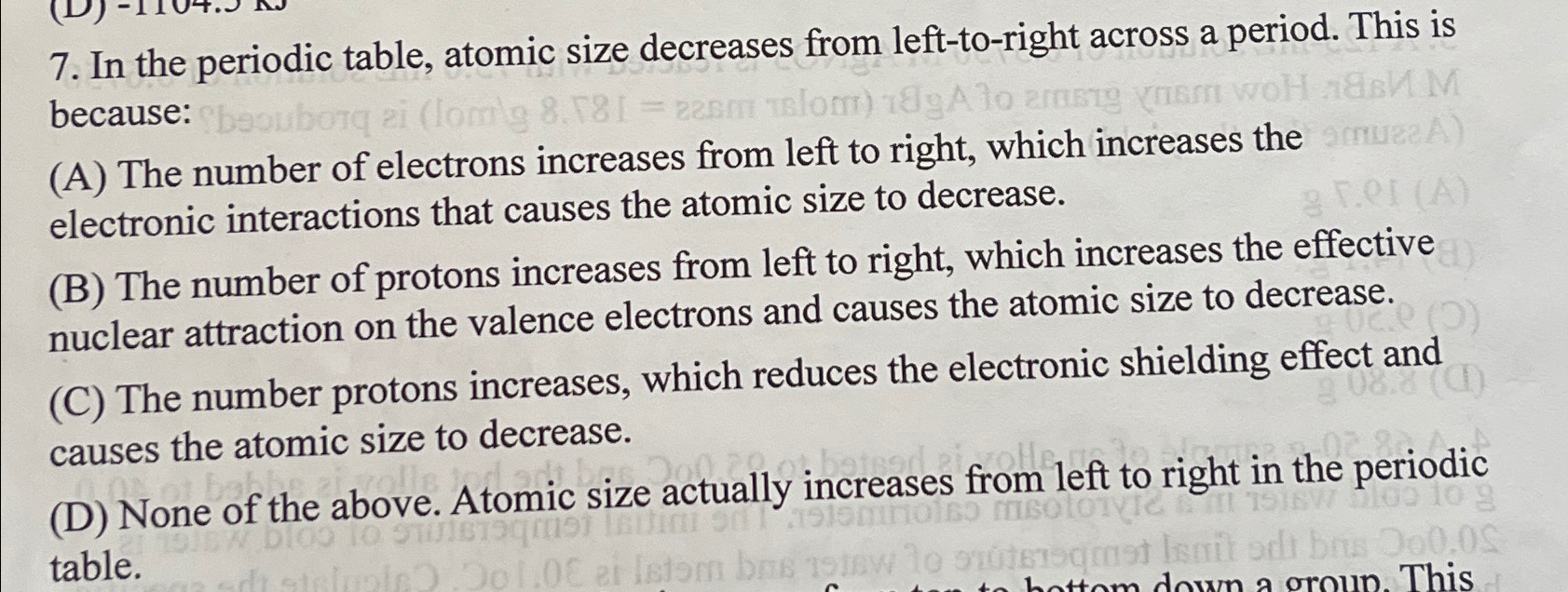 Solved In the periodic table, atomic size decreases from | Chegg.com