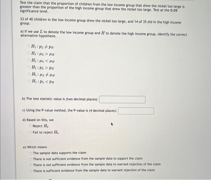 Solved Test the claim that the proportion of children from | Chegg.com