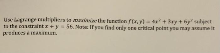 Solved Use Lagrange multipliers to maximize the function | Chegg.com