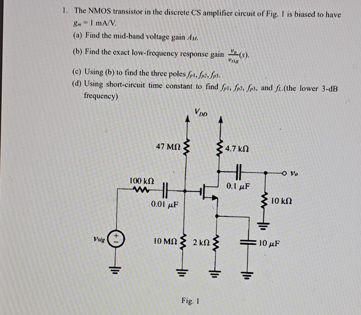 Solved 1. The NMOS Transistor In The Discrete CS Amplifier | Chegg.com