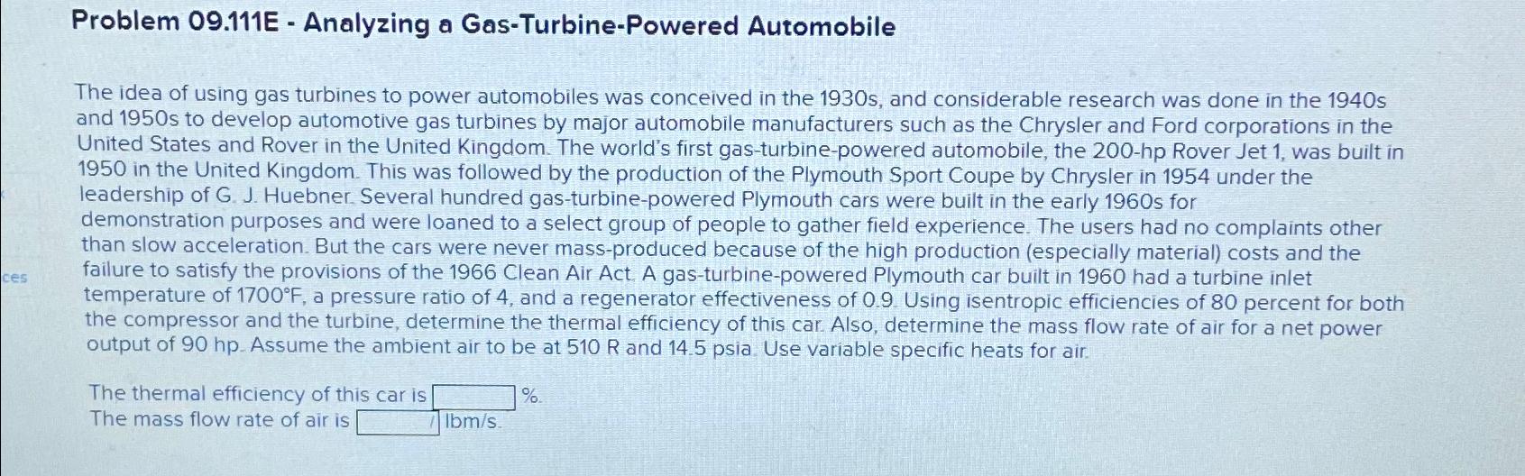Solved Problem 09.111E - ﻿Analyzing a Gas-Turbine-Powered | Chegg.com