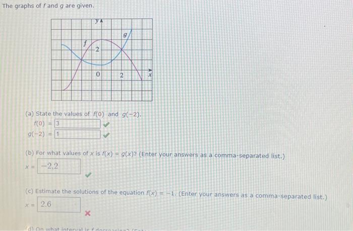 Solved The graphs of f and g are given. (a) State the values | Chegg.com