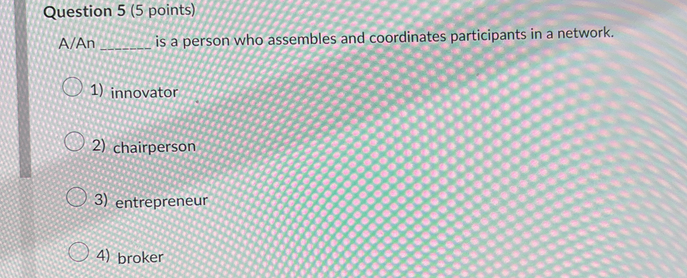 Solved Question 5 (5 ﻿points)A/An ﻿is a person who | Chegg.com