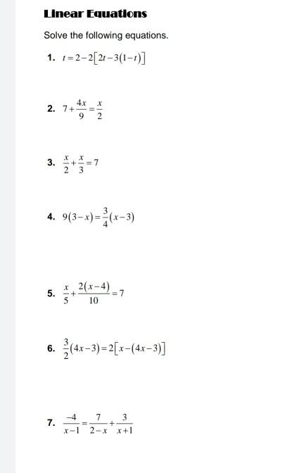 Solved Linear Equations Solve The Following Equations 1 1 Chegg Com