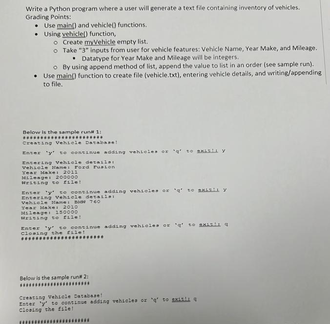 Solved Write a Python program where a user will generate a | Chegg.com