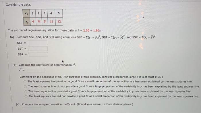 Solved Consider the data. 4 5 1 2 3 Y, 48 5 11 12 The | Chegg.com