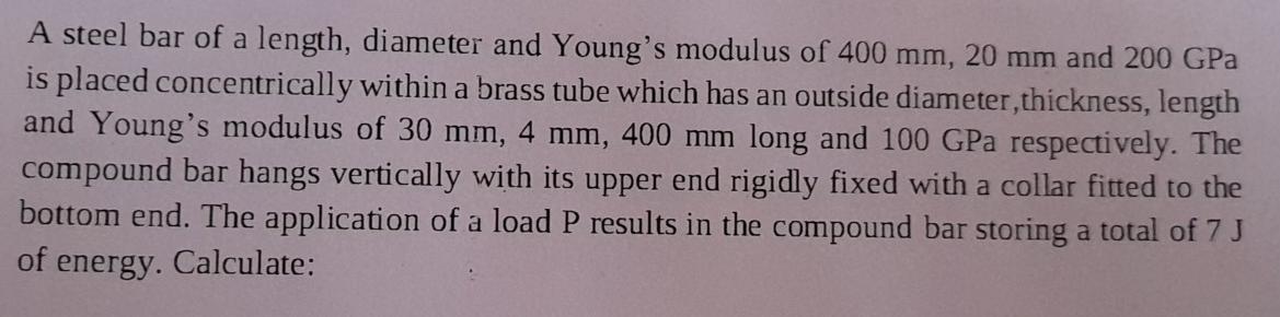 Solved A steel bar of a length, diameter and Young's modulus | Chegg.com