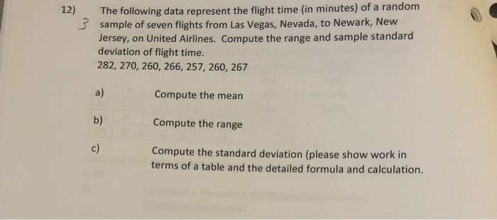 The Following Data Represent The Flight 