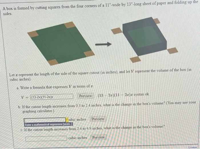 Solved A box is formed by cutting squares from the four | Chegg.com