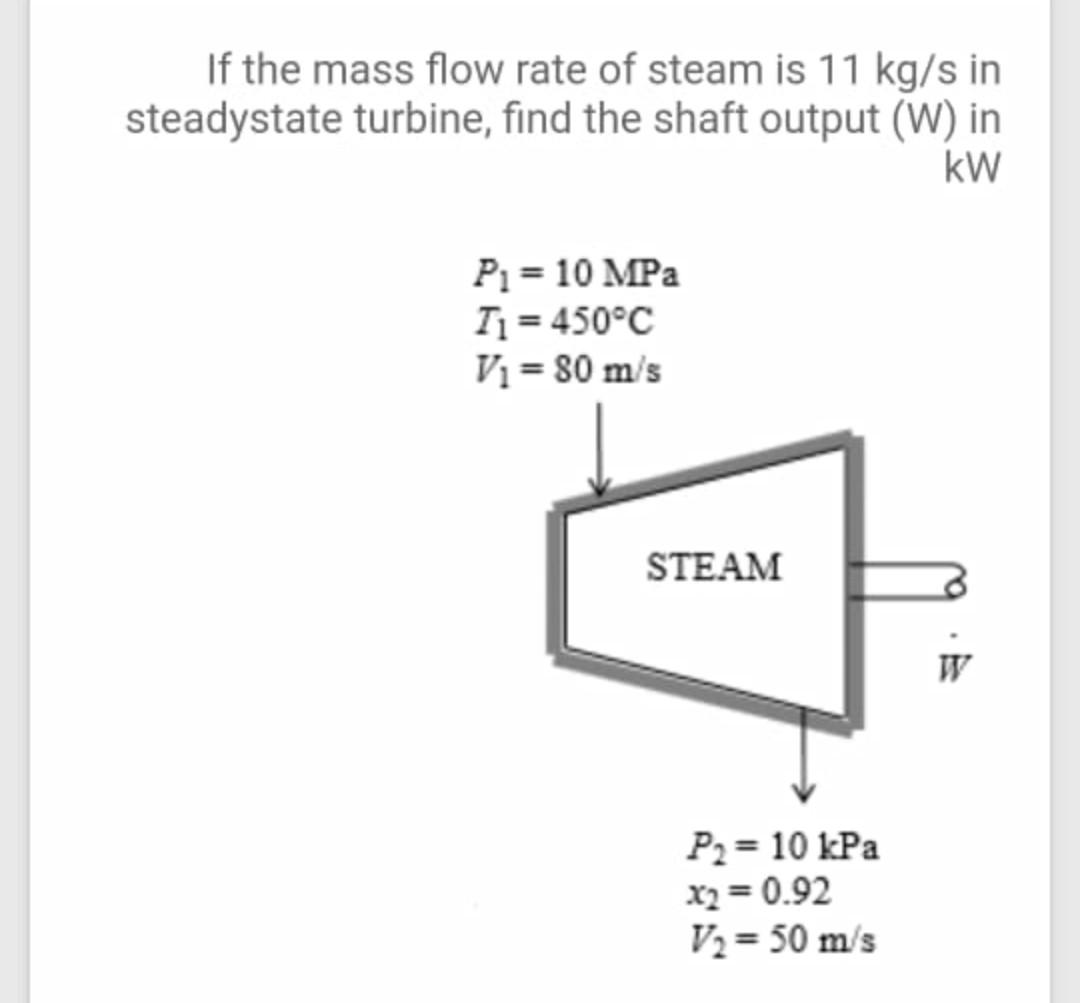 Solved If The Mass Flow Rate Of Steam Is 11 Kg S In Stead Chegg Com