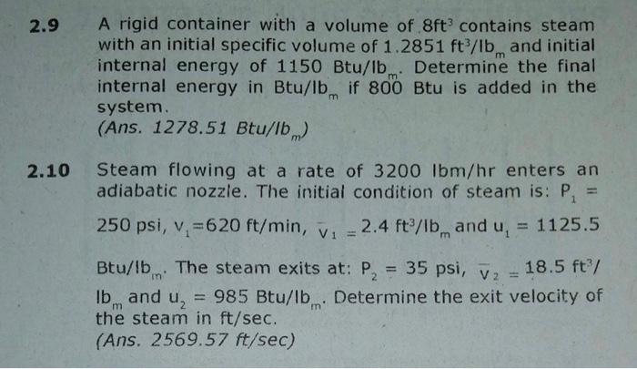 Solved 2.9 A rigid container with a volume of 8ft contains | Chegg.com