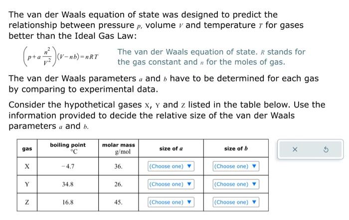 Solved The van der Waals equation of state was designed (by | Chegg.com