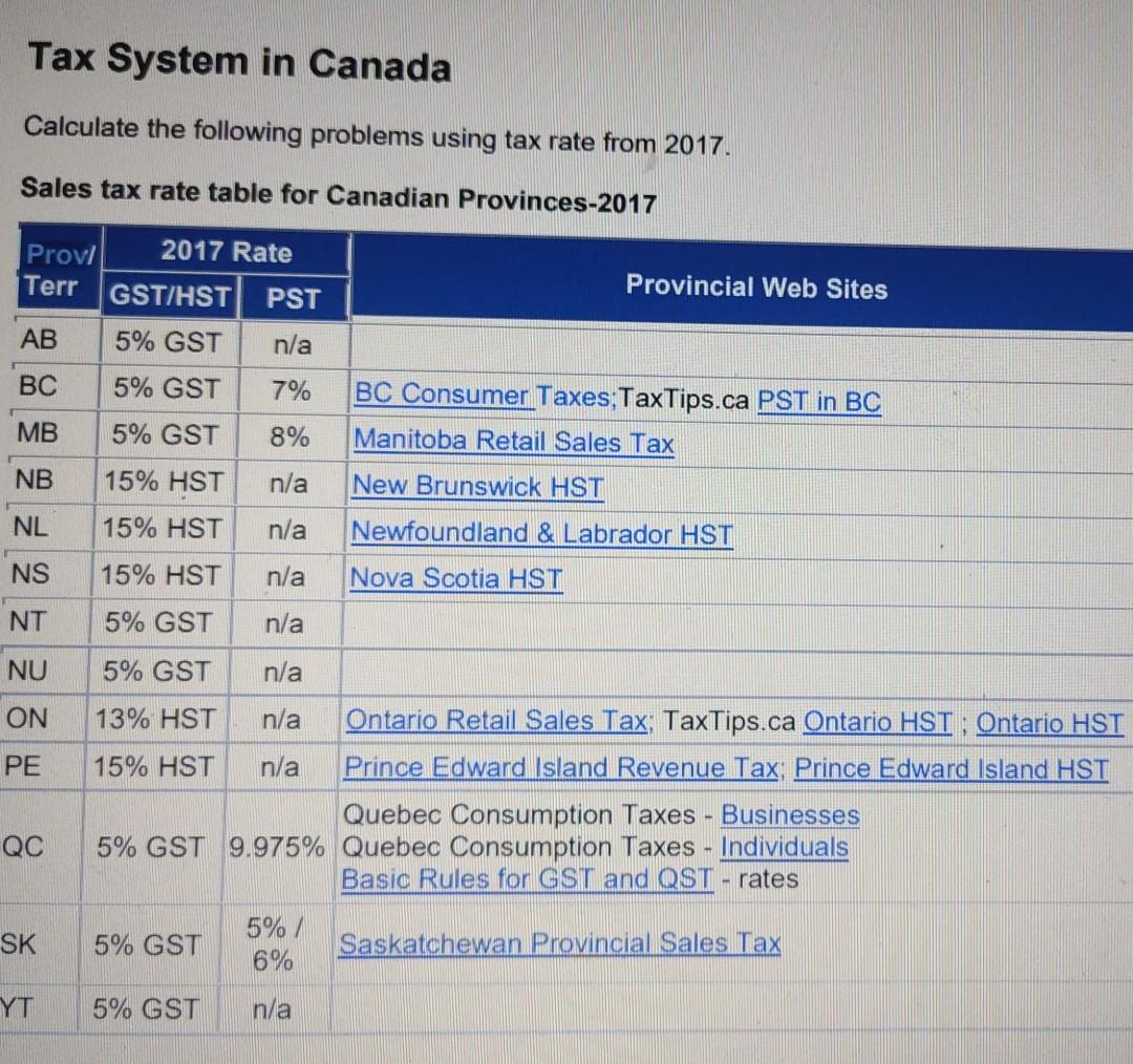 Solved Tax System In Canada Calculate
