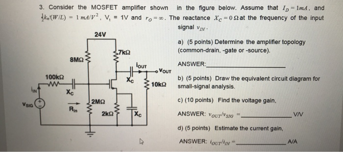 Solved 3. Consider the MOSFET amplifier shown in the figure | Chegg.com