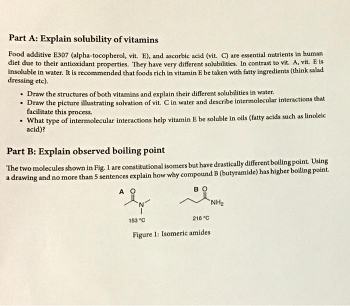 Solved Part A Explain solubility of vitamins Food additive
