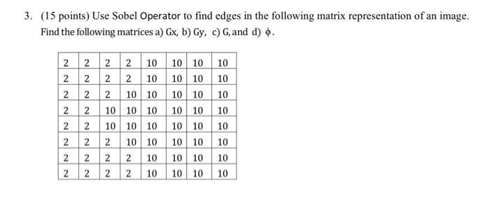 Solved 3. (15 points) Use Sobel Operator to find edges in | Chegg.com