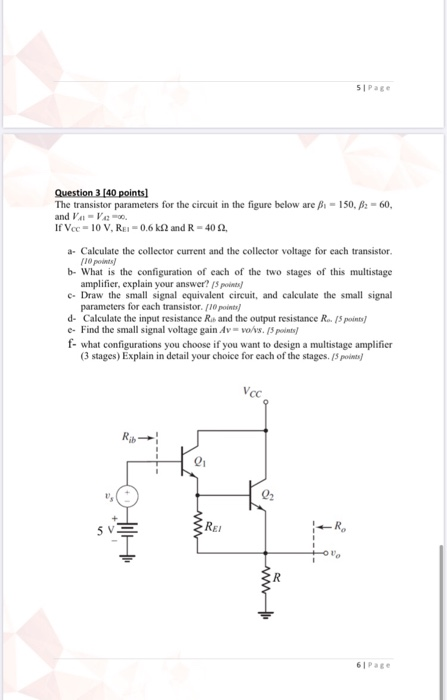 Solved 5 Page Question 3 [40 points) The transistor | Chegg.com