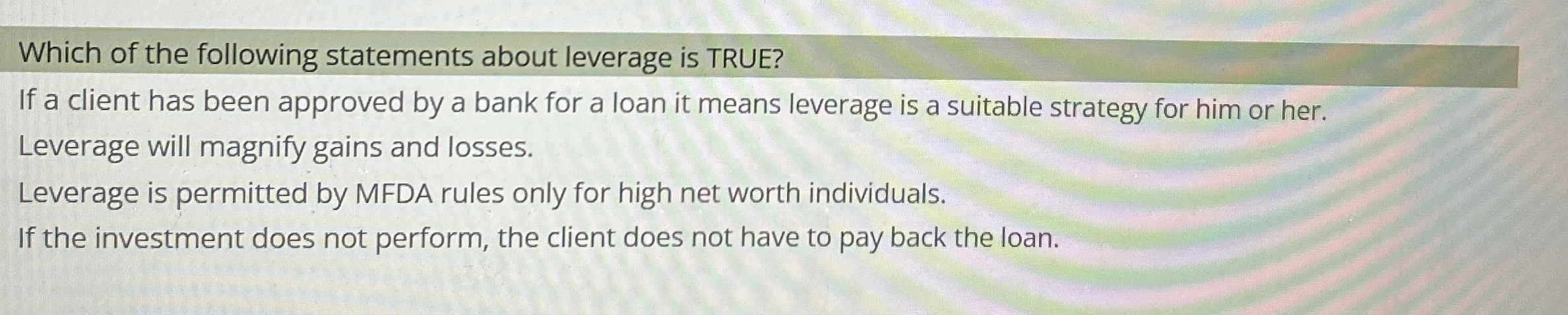Solved Which of the following statements about leverage is | Chegg.com