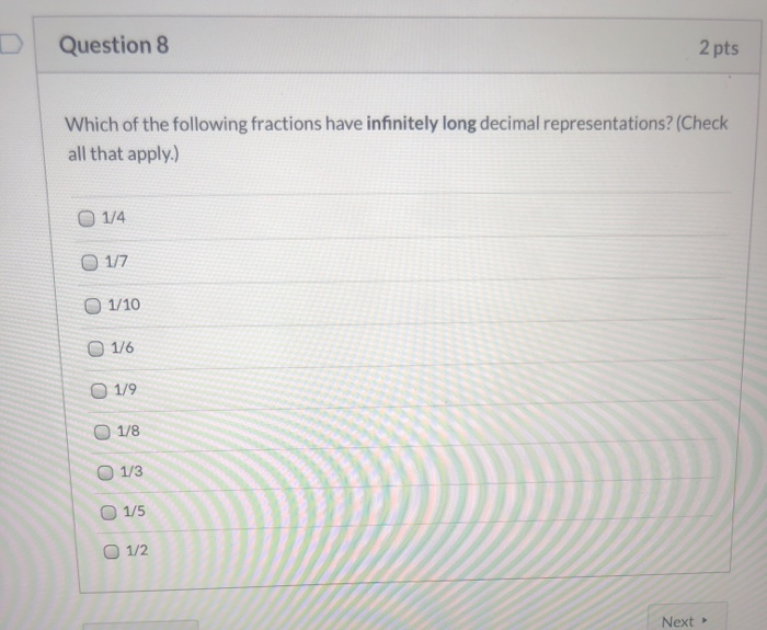 Solved D Question 8 2 pts Which of the following fractions | Chegg.com