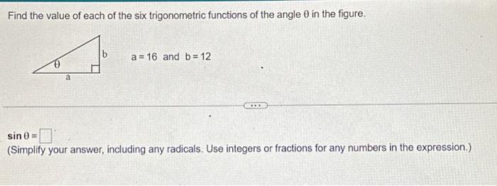 Solved Find The Value Of Each Of The Six Trigonometric 3388