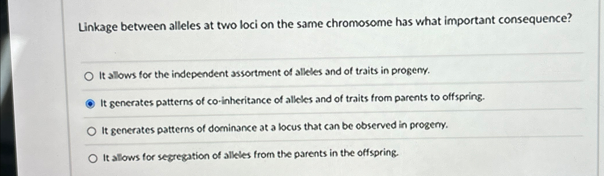 Solved Linkage between alleles at two loci on the same | Chegg.com