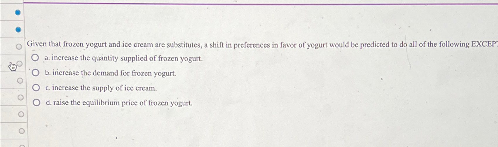 Solved Given that frozen yogurt and ice cream are