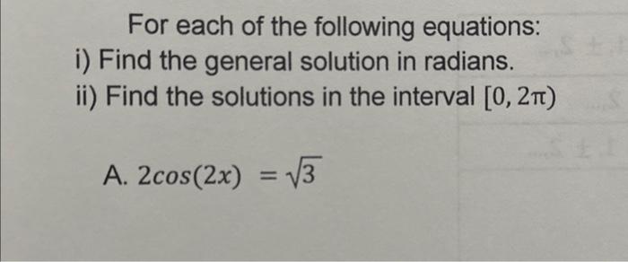 For each of the following equations: i) Find the | Chegg.com