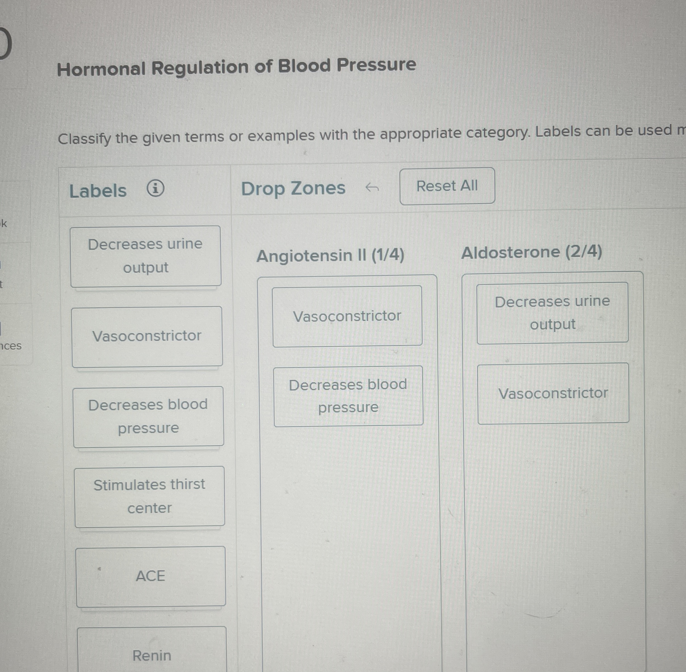 Solved Hormonal Regulation of Blood PressureClassify the | Chegg.com