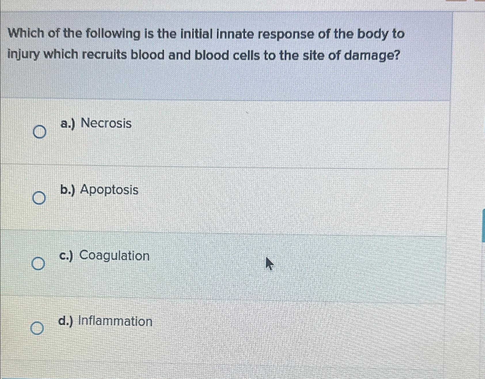 Solved Which of the following is the initial innate response | Chegg.com