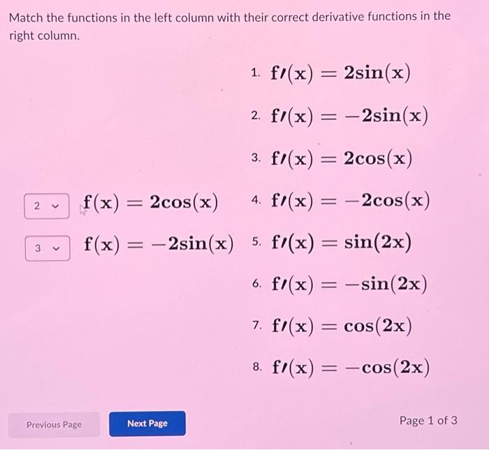 Solved Match the functions in the left column with their | Chegg.com