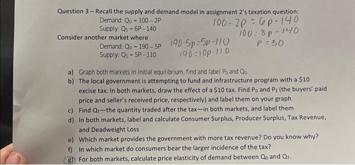 Solved Question 3 Recall the supply and demand model in | Chegg.com