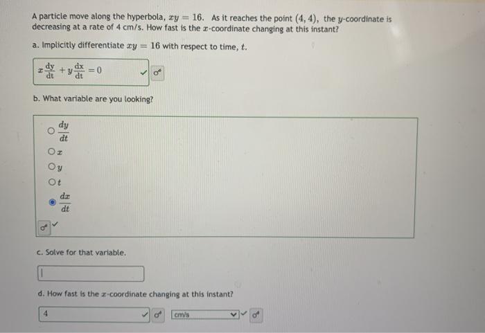 Solved A particle move along the hyperbola, xy = 16. As it | Chegg.com